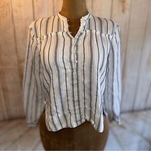 LOFT by Ann Taylor White and Black Long Sleeve Mandarin Collar Blouse